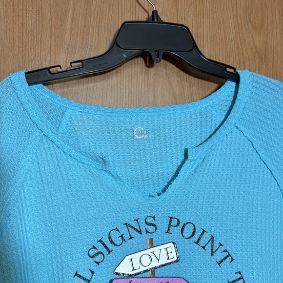 Cato Blue Graphic Women's Top waffle texture size large - Picture 4 of 4